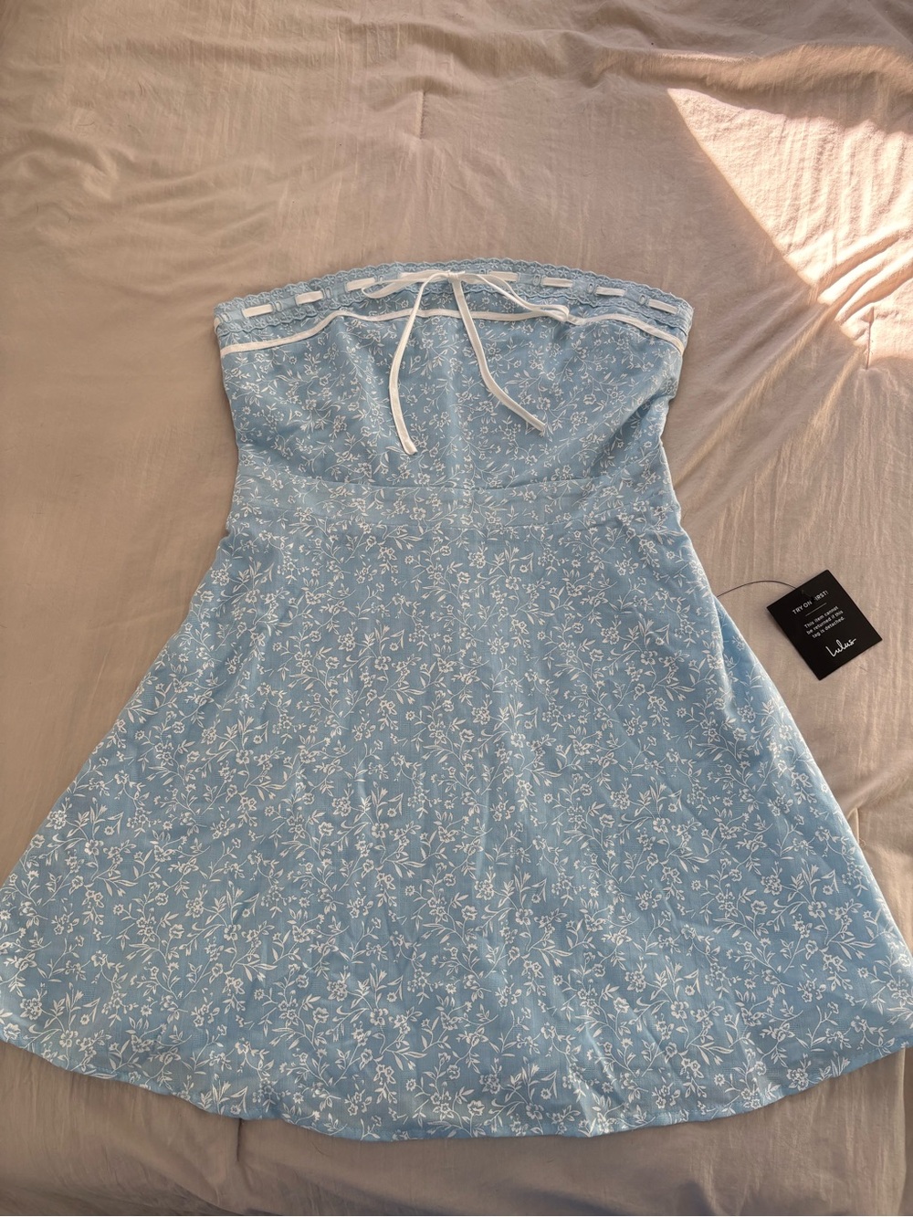 Lulu's Light Blue Floral Strapless Dress